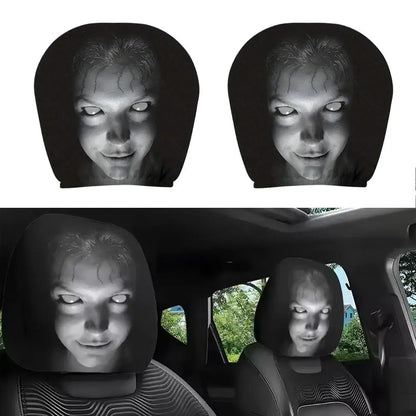 Horror Ghost Woman Print Car Headrest Cover Scary Prank Car Seat Head Rest Protector Cover Halloween Auto Interior Decor