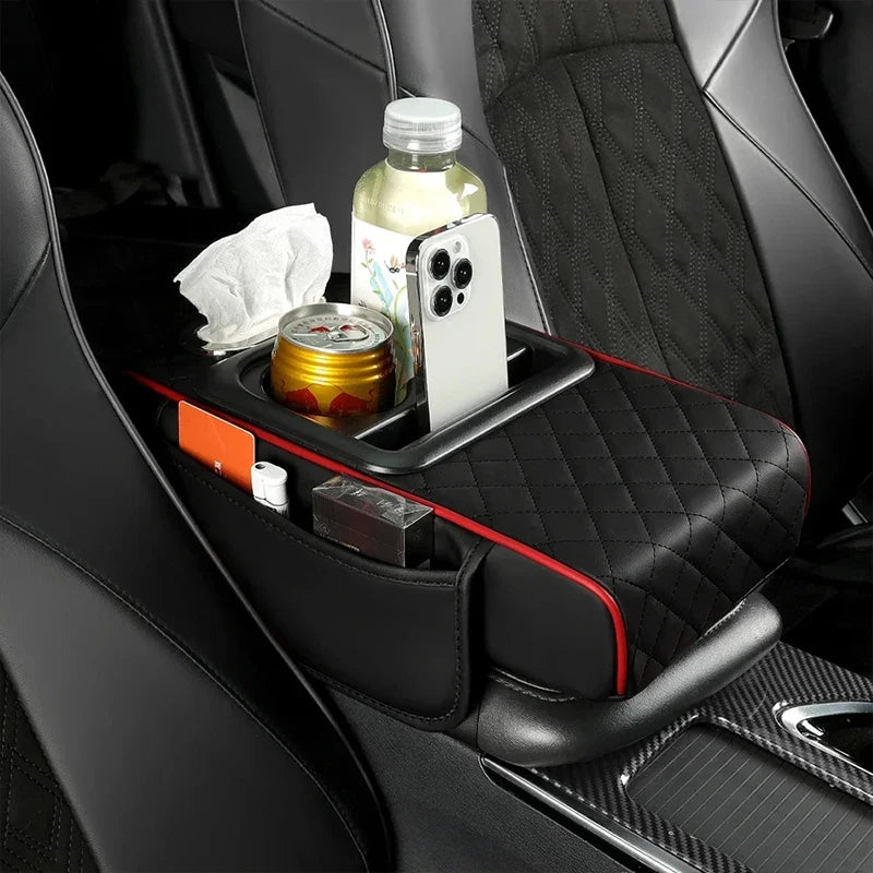 4-In-1 Car Armrest Thicken Height Pad Arm Rest Cushion with Pocket Tissue Cup Holder Memory Cotton Elbow Support Height Pad