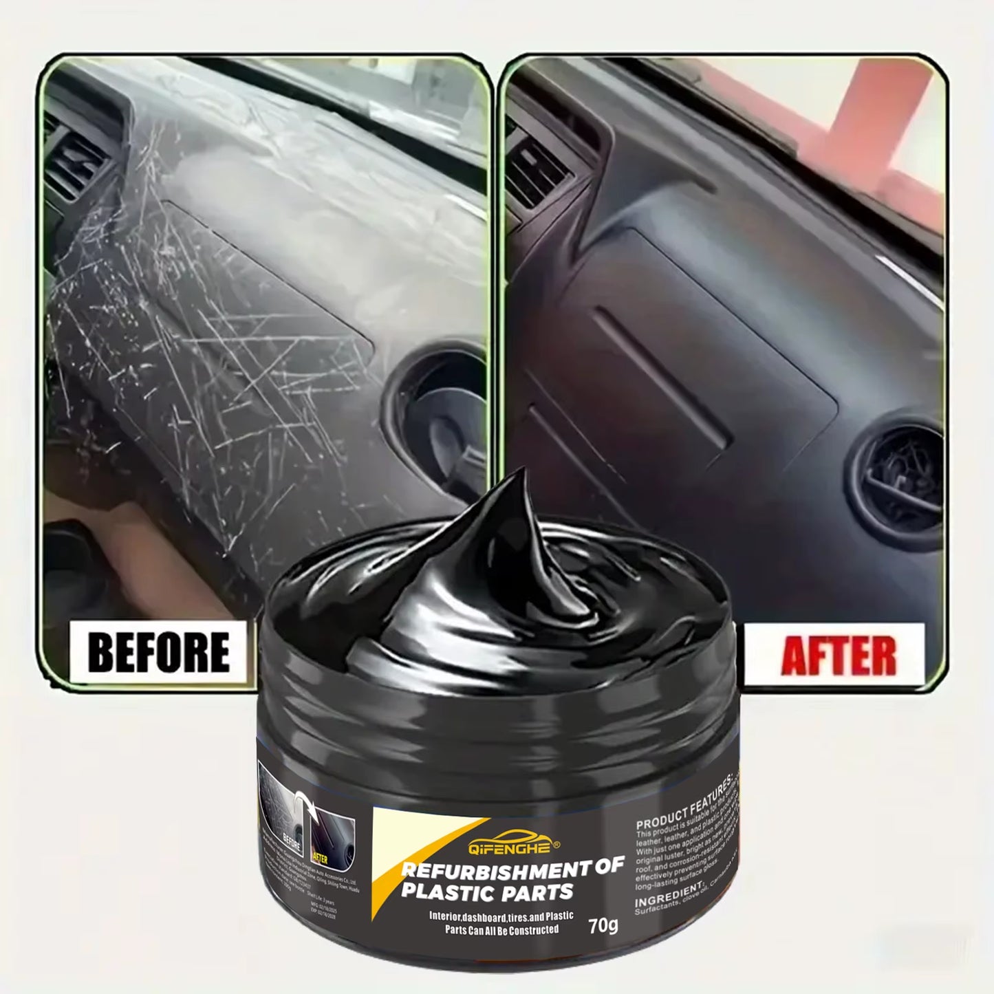 Automotive Plastic Repair Agent-Interior and Exterior Plastic Polishing Wax, Scratch Repair Anti-Aging Cream, Suitable for Tires