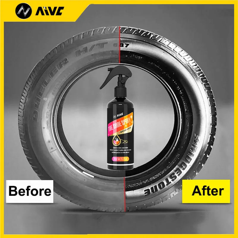 Tire Shine Spray, Black Gloss Tyre Coating, Rubber & Plastic Restorer, Anti-Aging, Long Lasting Shine