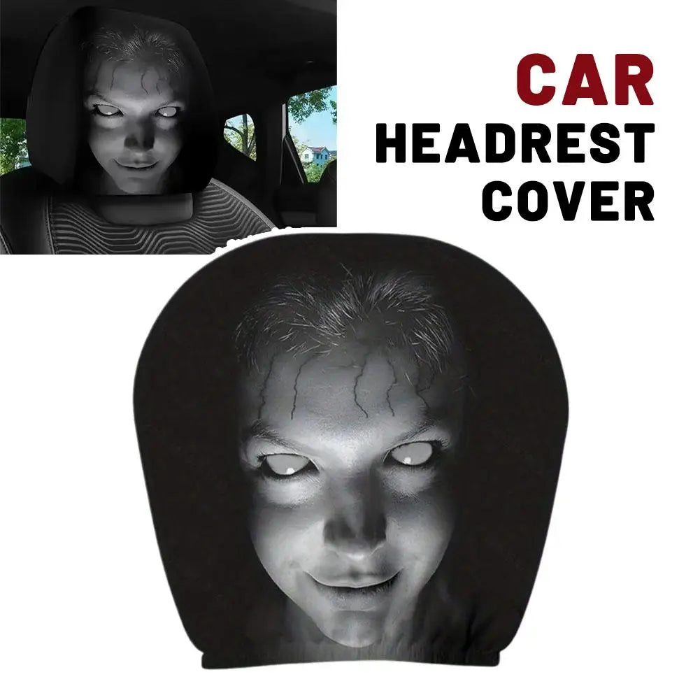 Horror Ghost Woman Print Car Headrest Cover Scary Prank Car Seat Head Rest Protector Cover Halloween Auto Interior Decor