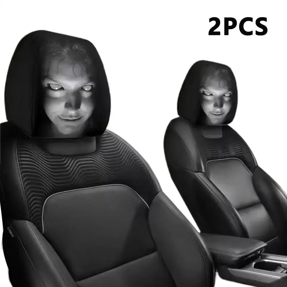 Horror Ghost Woman Print Car Headrest Cover Scary Prank Car Seat Head Rest Protector Cover Halloween Auto Interior Decor