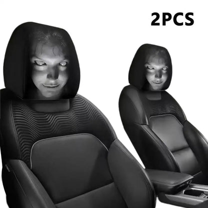 Horror Ghost Woman Print Car Headrest Cover Scary Prank Car Seat Head Rest Protector Cover Halloween Auto Interior Decor