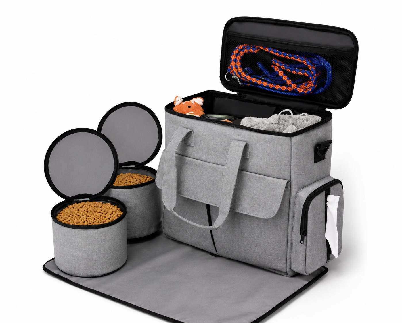 Podofo Grey Outdoor Pet Bag Pet Travel Tote Bag Airline Approved Waterproof Oxford Multi Pockets Store Pet Food Water Bowl Treat Leash Toy First Aid Kit For Travel Hiking Park Outdoor Activities
