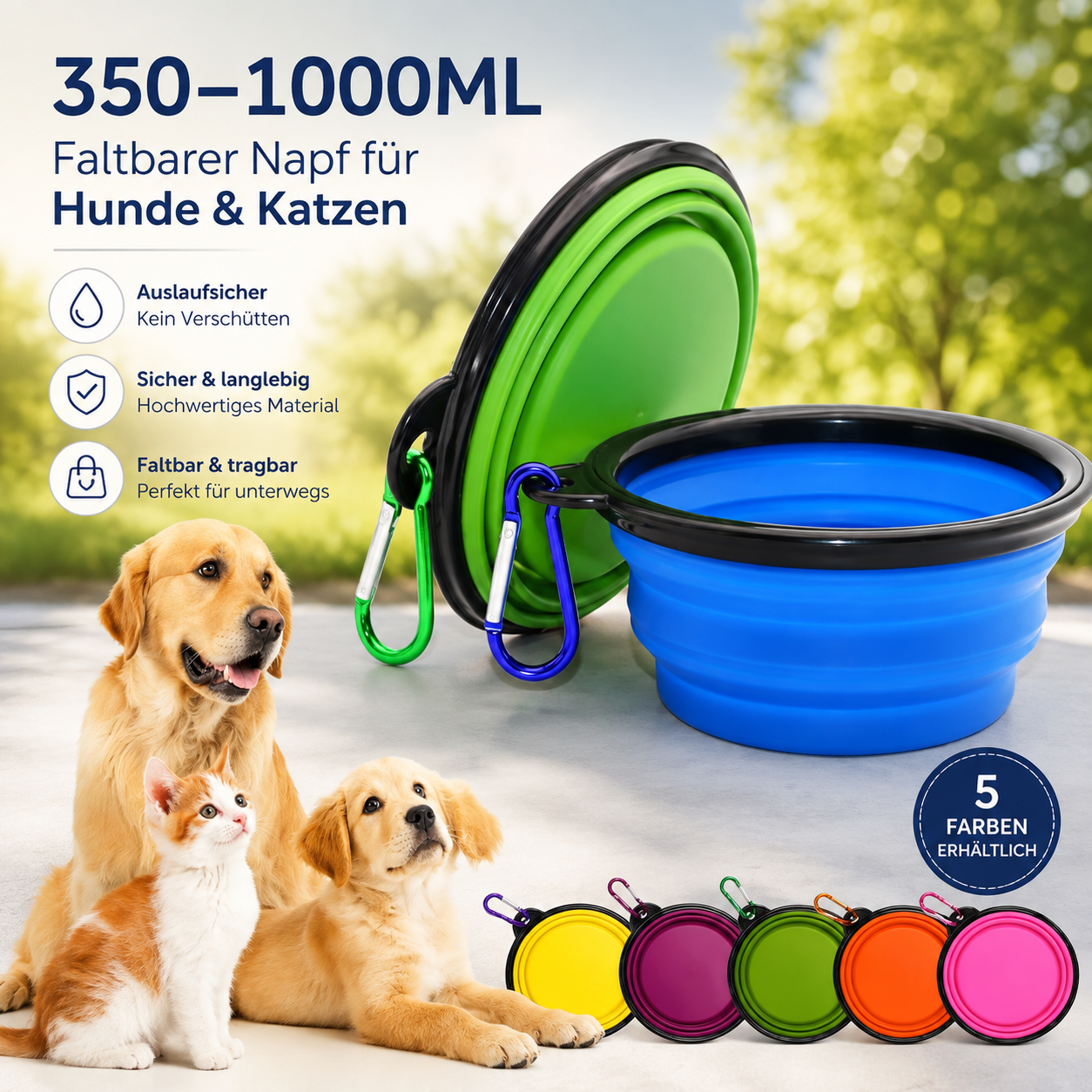 Faltbarer Reisenapf für Hunde & Katzen mit Karabiner