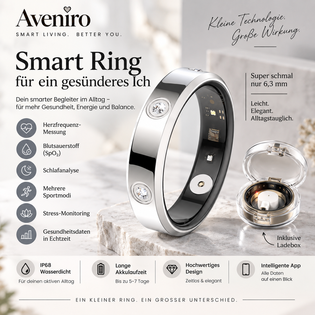 Aveniro Smart Ring Eleganter Fitness & Health Tracker