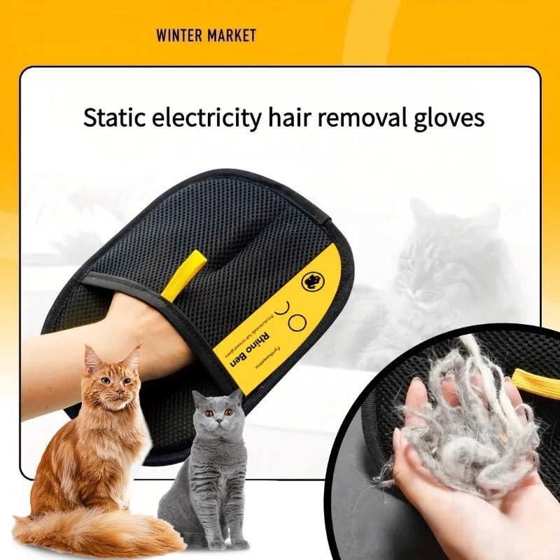 Static Pet Hair Remover Glove, Reusable Mesh Fur Removal Mitt for Cats Dogs,Grooming Brush To Clean Pet Hair on Sofa Bed Carpet