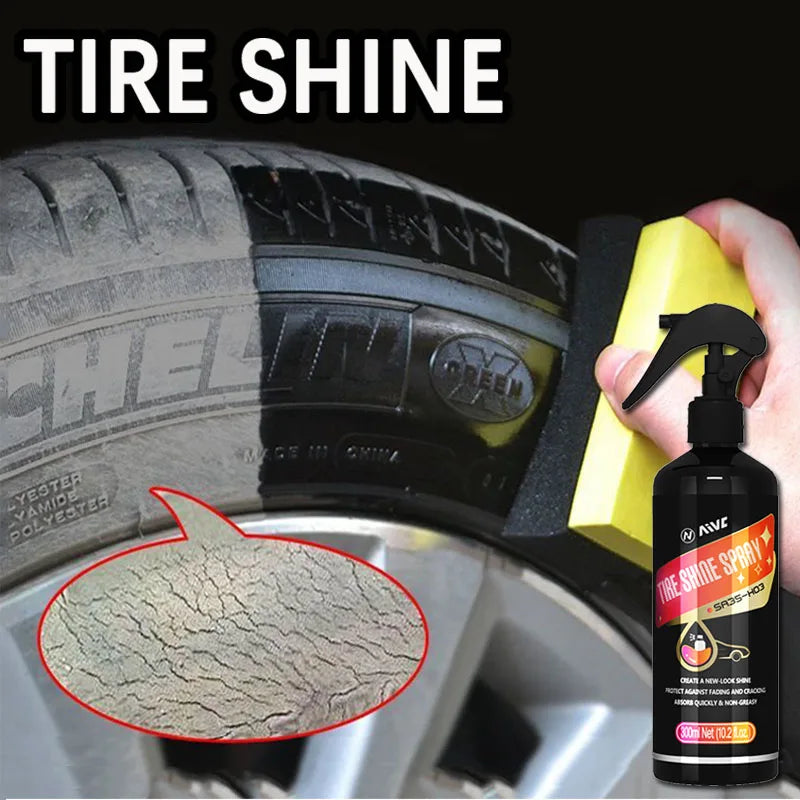 Tire Shine Spray, Black Gloss Tyre Coating, Rubber & Plastic Restorer, Anti-Aging, Long Lasting Shine