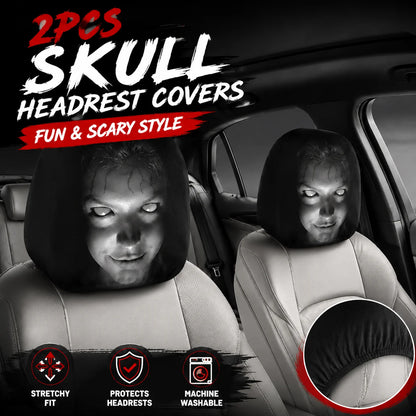 Horror Ghost Woman Print Car Headrest Cover Scary Prank Car Seat Head Rest Protector Cover Halloween Auto Interior Decor