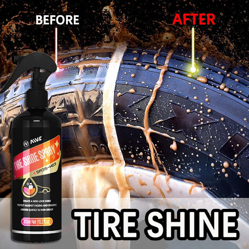 Tire Shine Spray, Black Gloss Tyre Coating, Rubber & Plastic Restorer, Anti-Aging, Long Lasting Shine