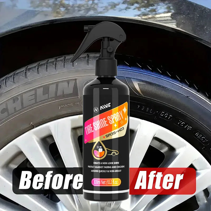 Tire Shine Spray, Black Gloss Tyre Coating, Rubber & Plastic Restorer, Anti-Aging, Long Lasting Shine