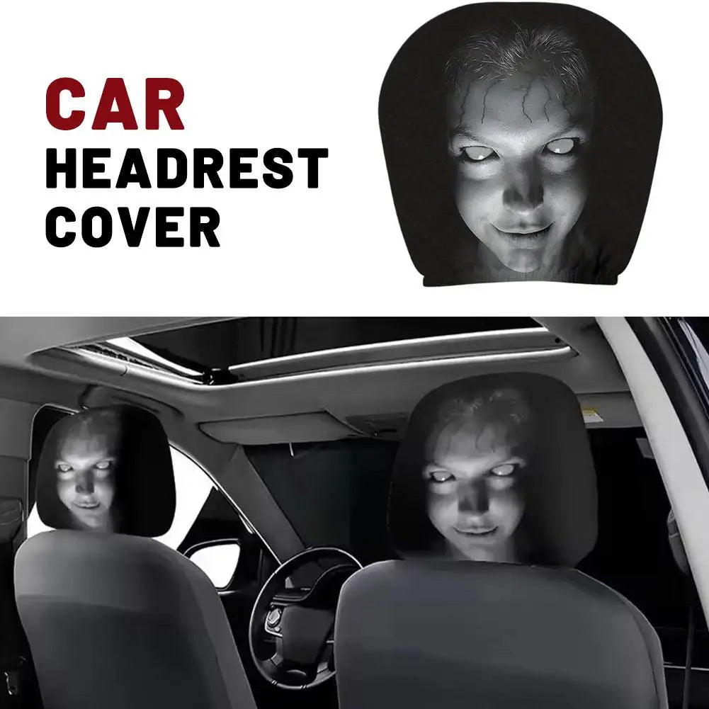 Horror Ghost Woman Print Car Headrest Cover Scary Prank Car Seat Head Rest Protector Cover Halloween Auto Interior Decor