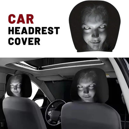 Horror Ghost Woman Print Car Headrest Cover Scary Prank Car Seat Head Rest Protector Cover Halloween Auto Interior Decor