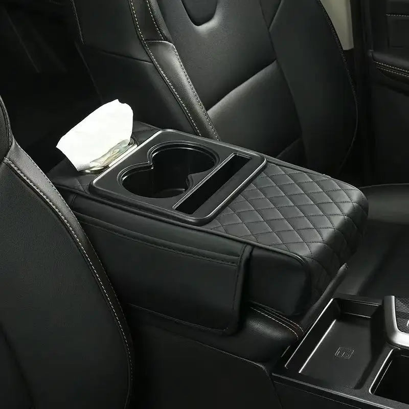 4-In-1 Car Armrest Thicken Height Pad Arm Rest Cushion with Pocket Tissue Cup Holder Memory Cotton Elbow Support Height Pad